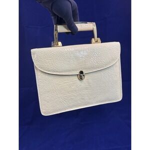 1960s John Weitz Ivory Croc Embossed Leather Structured Top Handle Vintage Purse